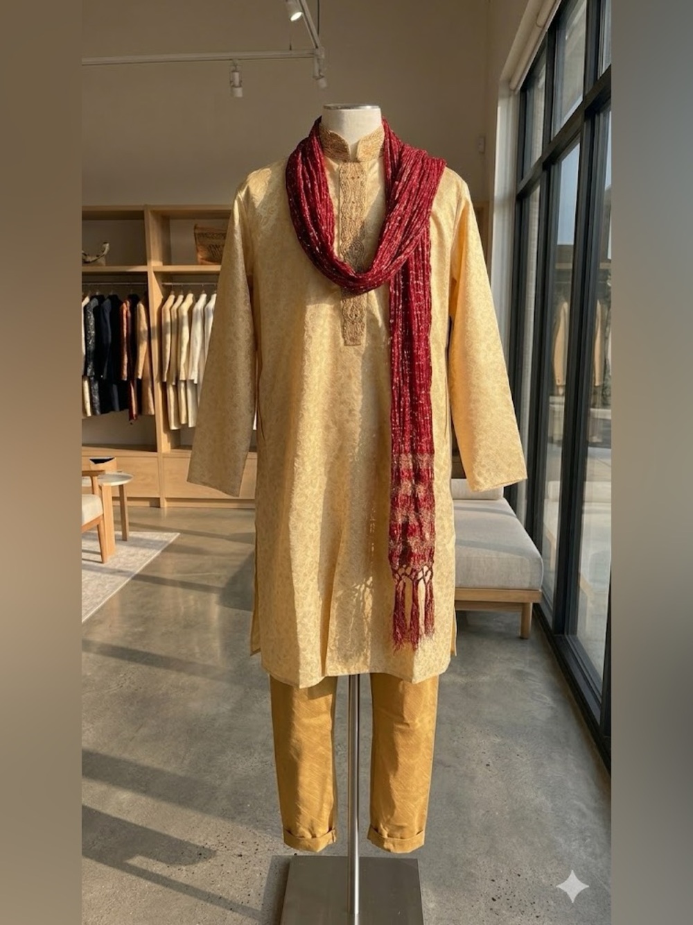 Gorgeous Men's 3-Piece Kurta Pajama Dupatta Set | Size 40